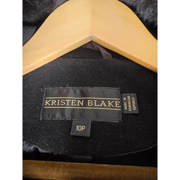 Kristen Blake Black Wool Cashmere Blend Fur Trim 100% Fox Coat Women's 10 Petite - Picture 4 of 11